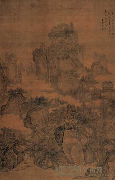 陈善 甲子（1744）年作 奇峰高寺 立轴 162×103cm